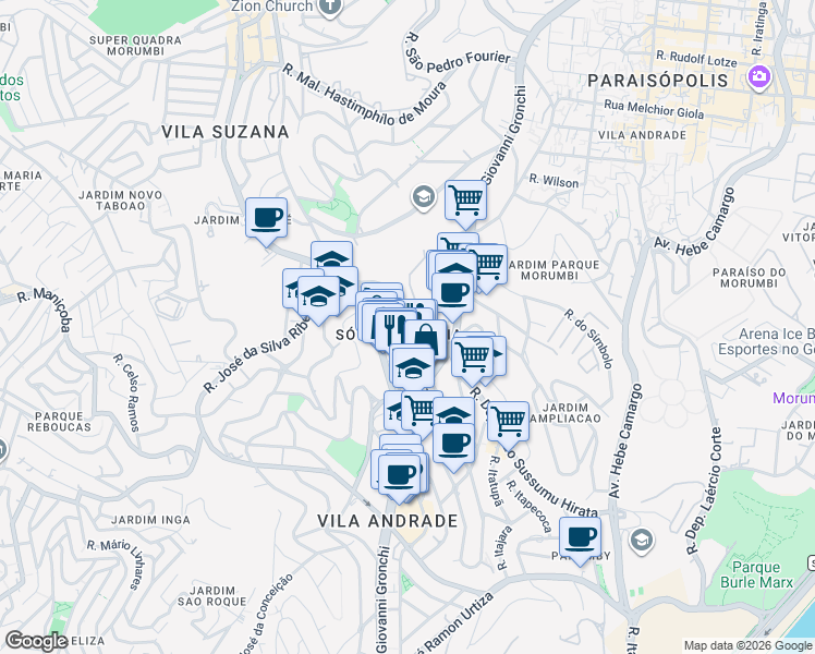 map of restaurants, bars, coffee shops, grocery stores, and more near Rua Abdo Ambuba in São Paulo