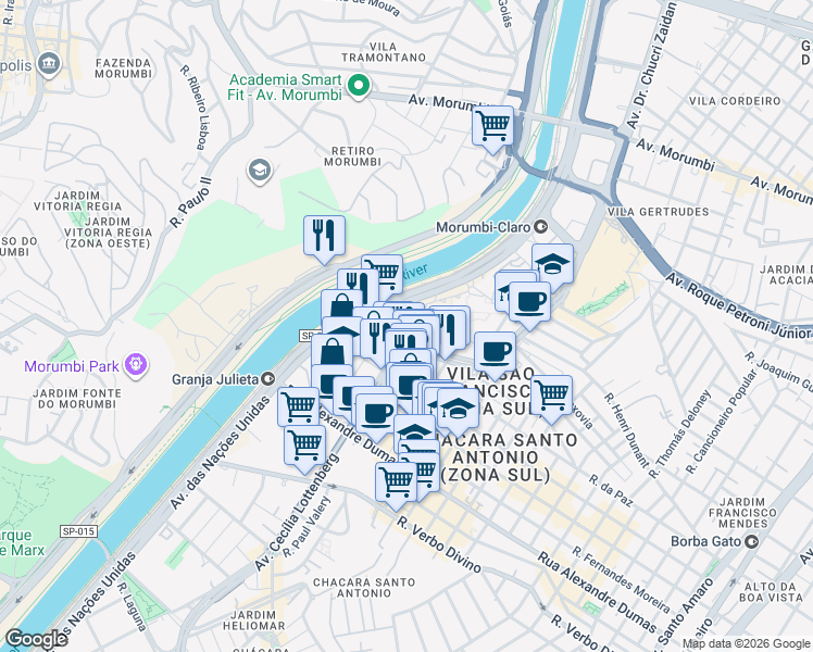 map of restaurants, bars, coffee shops, grocery stores, and more near 782 Rua Engenheiro Mesquita Sampaio in São Paulo