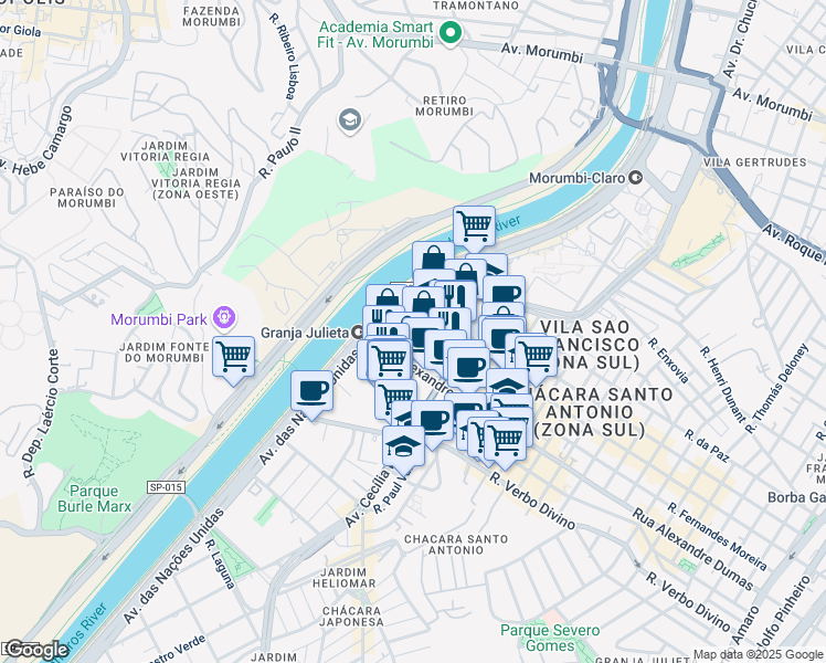 map of restaurants, bars, coffee shops, grocery stores, and more near in São Paulo