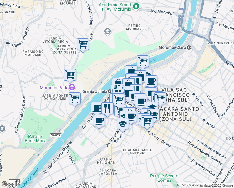 map of restaurants, bars, coffee shops, grocery stores, and more near 1178 Rua Alexandre Dumas in São Paulo