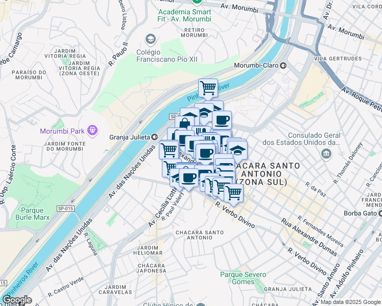 map of restaurants, bars, coffee shops, grocery stores, and more near 1976 Rua Alexandre Dumas in São Paulo