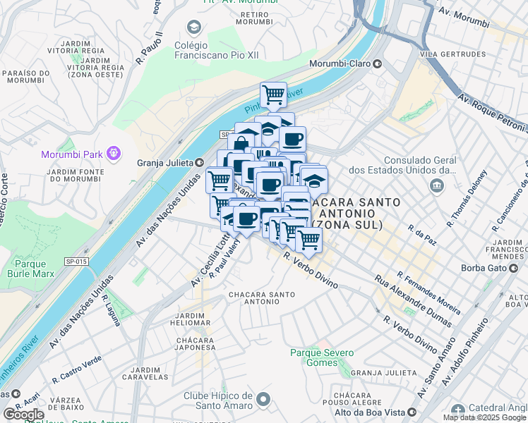 map of restaurants, bars, coffee shops, grocery stores, and more near 1711 Rua Alexandre Dumas in São Paulo