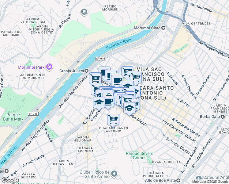map of restaurants, bars, coffee shops, grocery stores, and more near 1711 Rua Alexandre Dumas in São Paulo