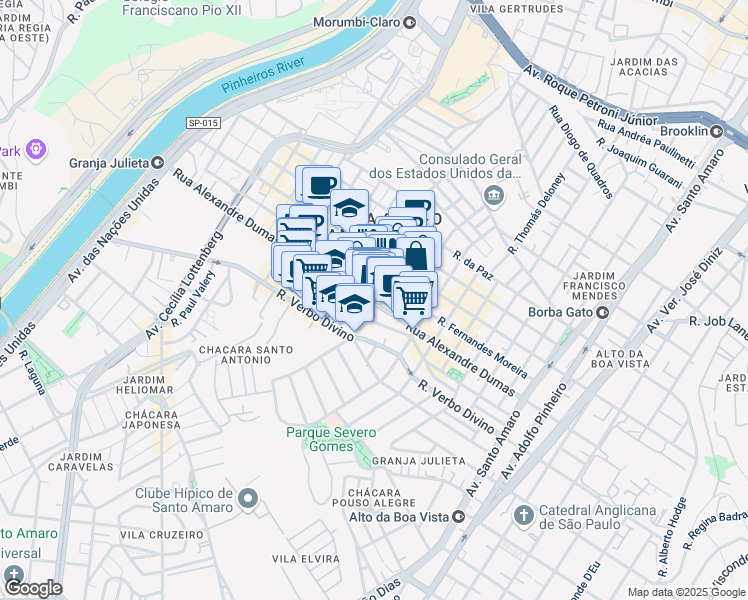 map of restaurants, bars, coffee shops, grocery stores, and more near 1178 Rua Alexandre Dumas in São Paulo