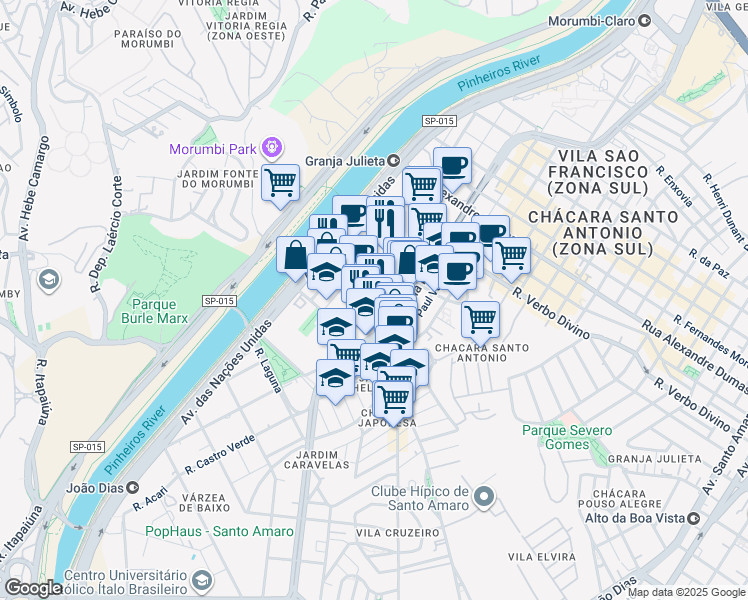 map of restaurants, bars, coffee shops, grocery stores, and more near 145 Avenida Alfredo Egídio de Souza Aranha in São Paulo