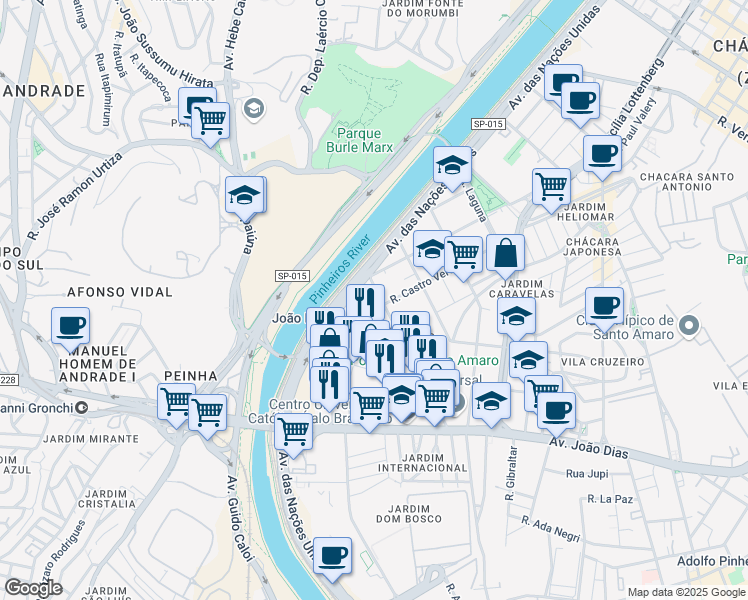 map of restaurants, bars, coffee shops, grocery stores, and more near 691 Rua Doutor Rubens Gomes Bueno in São Paulo