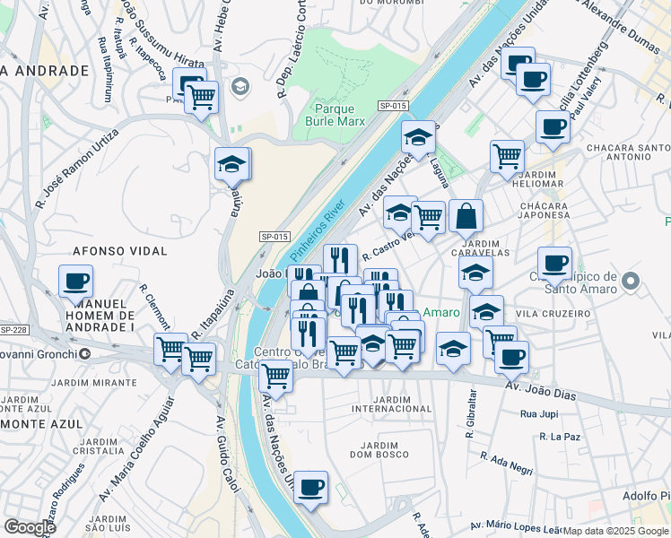 map of restaurants, bars, coffee shops, grocery stores, and more near 691 Rua Doutor Rubens Gomes Bueno in São Paulo