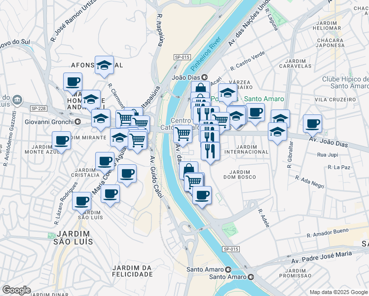 map of restaurants, bars, coffee shops, grocery stores, and more near 17891 Avenida das Nações Unidas in São Paulo