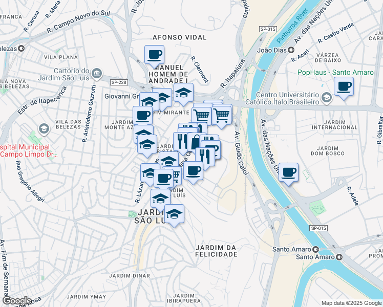 map of restaurants, bars, coffee shops, grocery stores, and more near 215 Avenida Maria Coelho Aguiar in São Paulo