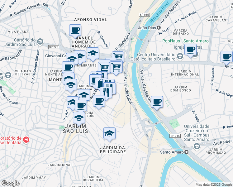 map of restaurants, bars, coffee shops, grocery stores, and more near 215 Avenida Maria Coelho Aguiar in São Paulo