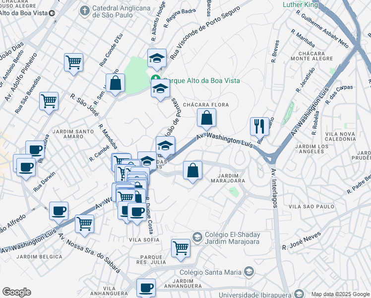 map of restaurants, bars, coffee shops, grocery stores, and more near 1990 Avenida Washington Luís in São Paulo