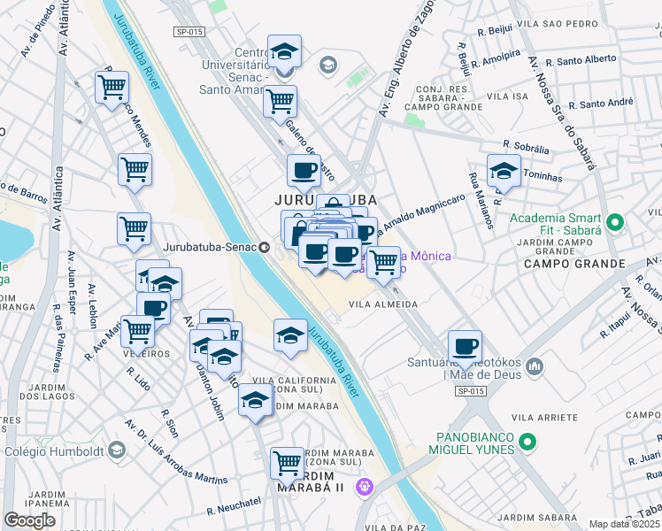 map of restaurants, bars, coffee shops, grocery stores, and more near 22540 Avenida das Nações Unidas in São Paulo