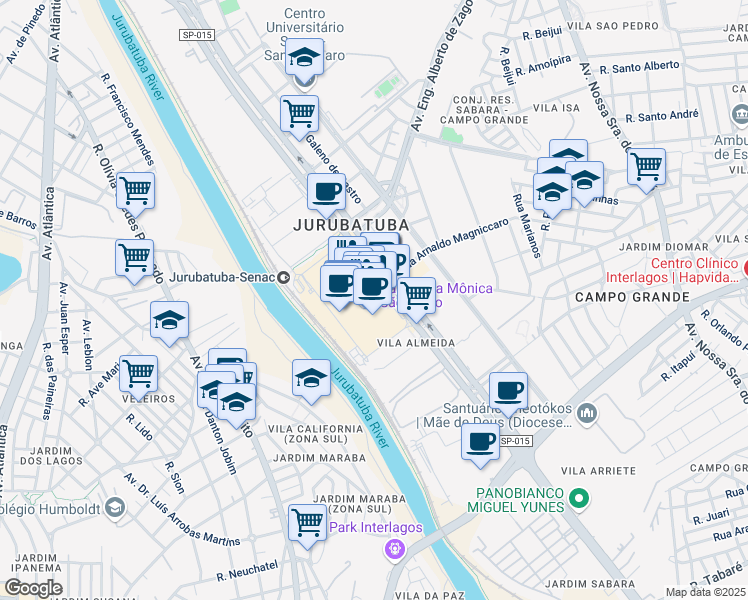 map of restaurants, bars, coffee shops, grocery stores, and more near 22540 Avenida das Nações Unidas in São Paulo