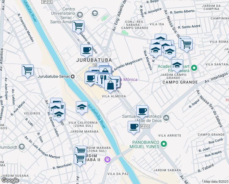 map of restaurants, bars, coffee shops, grocery stores, and more near 22540 Avenida das Nações Unidas in Sao Paulo