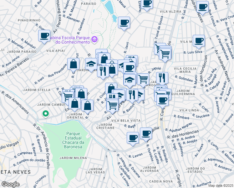 map of restaurants, bars, coffee shops, grocery stores, and more near in Santo André