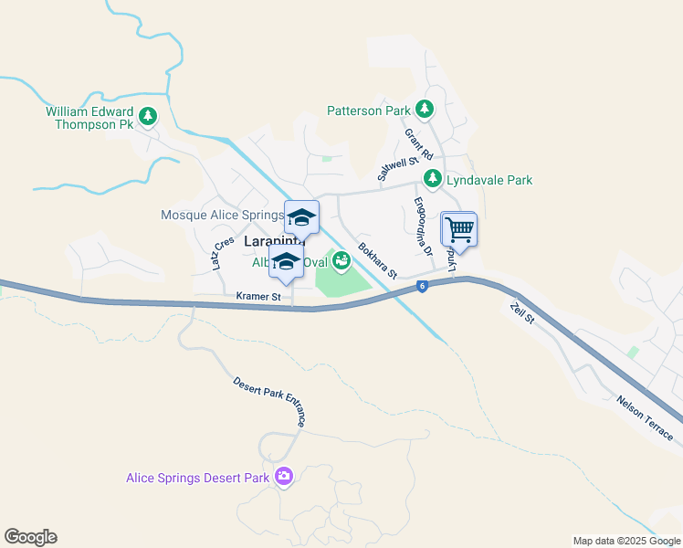map of restaurants, bars, coffee shops, grocery stores, and more near in Larapinta