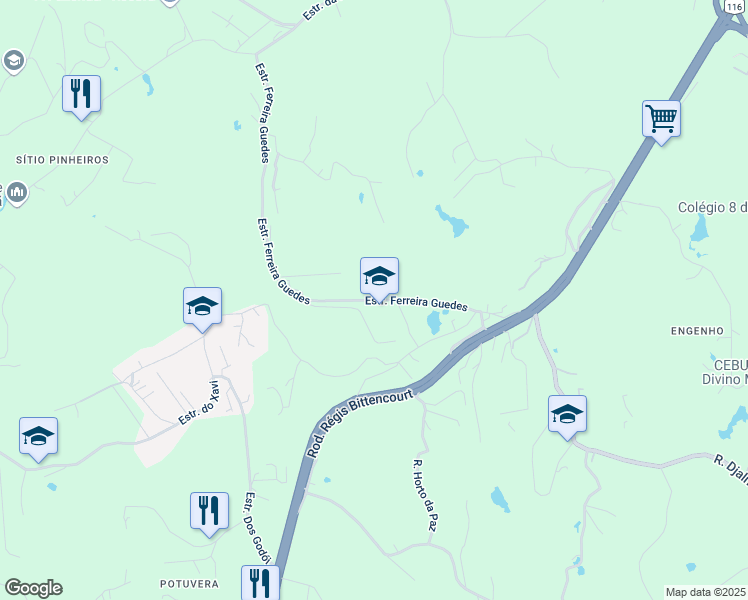 map of restaurants, bars, coffee shops, grocery stores, and more near 784 Estrada Ferreira Guedes in Itapecerica da Serra