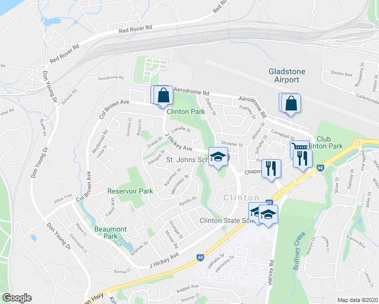 map of restaurants, bars, coffee shops, grocery stores, and more near 319 J Hickey Avenue in Clinton