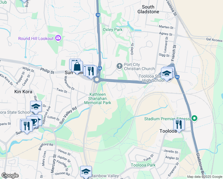 map of restaurants, bars, coffee shops, grocery stores, and more near 10 Marian Close in Sun Valley