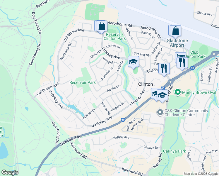 map of restaurants, bars, coffee shops, grocery stores, and more near 23 Apollo Drive in Clinton