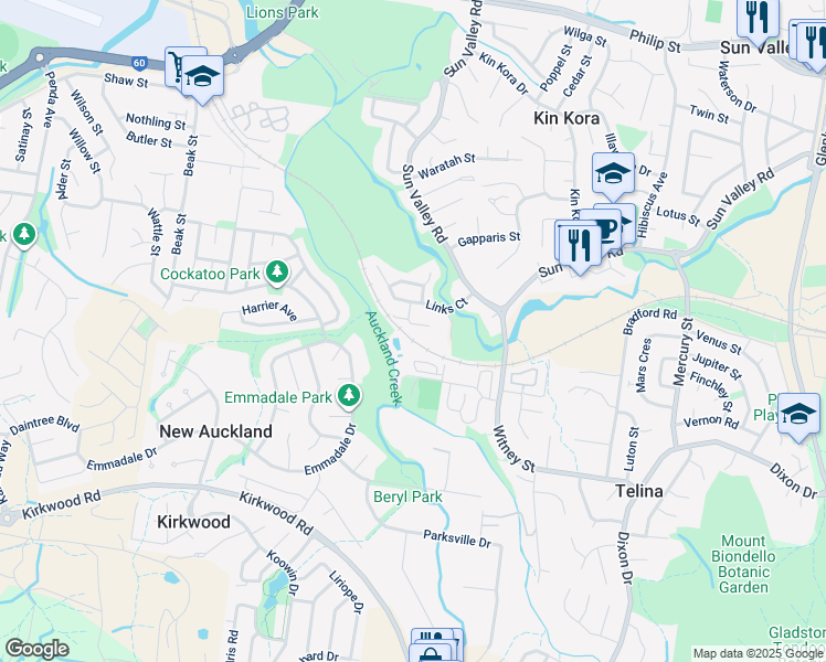 map of restaurants, bars, coffee shops, grocery stores, and more near 12 Jooloo Court in Kin Kora