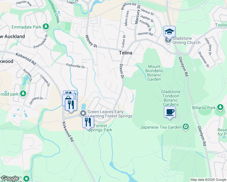 map of restaurants, bars, coffee shops, grocery stores, and more near 1 Scorpius Place in Telina