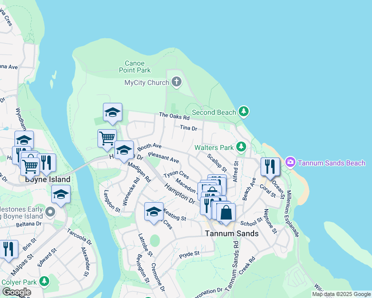 map of restaurants, bars, coffee shops, grocery stores, and more near 1 Darragh Street in Tannum Sands