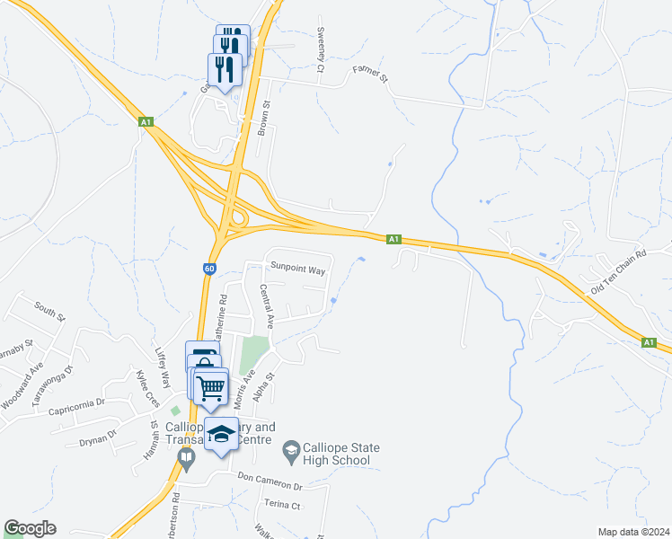 map of restaurants, bars, coffee shops, grocery stores, and more near 28 Monterey Way in Calliope