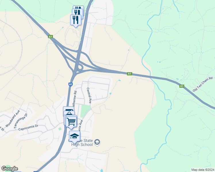 map of restaurants, bars, coffee shops, grocery stores, and more near 23 Monterey Way in Calliope