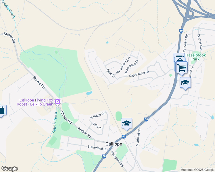 map of restaurants, bars, coffee shops, grocery stores, and more near Melrose Place in Calliope