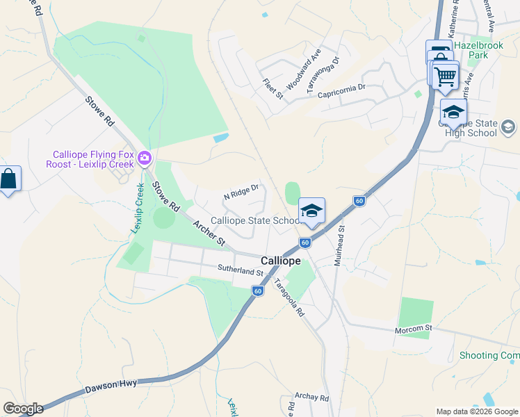 map of restaurants, bars, coffee shops, grocery stores, and more near 49 North Ridge Drive in Calliope