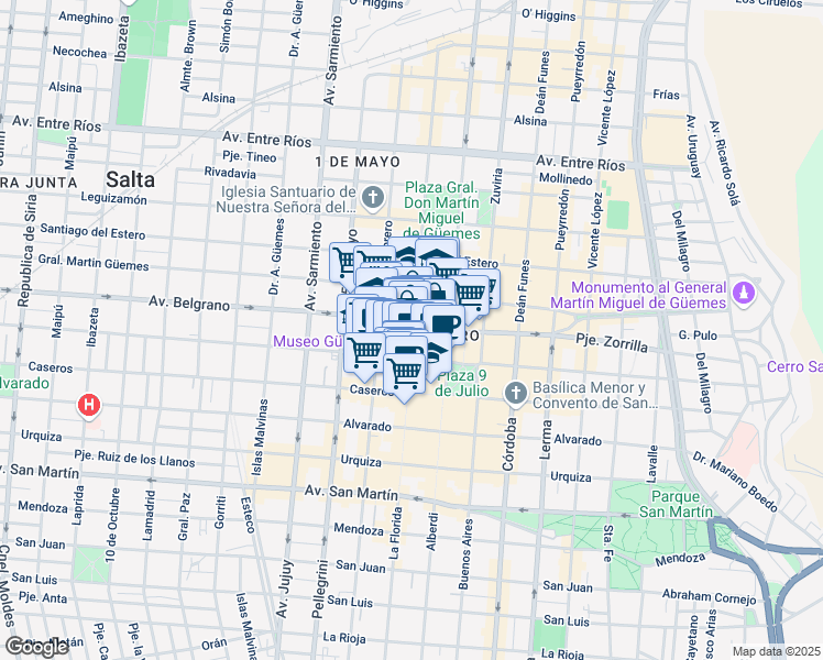map of restaurants, bars, coffee shops, grocery stores, and more near 707 Avenida Belgrano in Salta