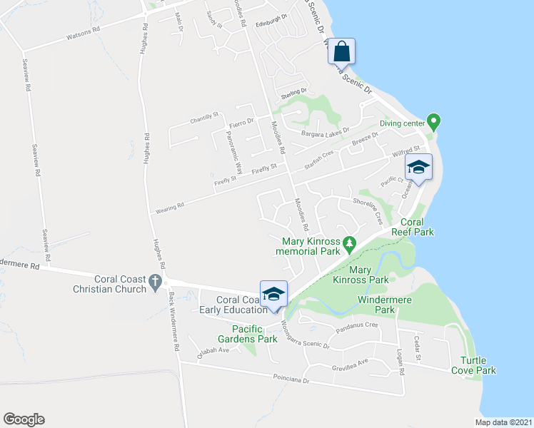 map of restaurants, bars, coffee shops, grocery stores, and more near 44 Heritage Drive in Bargara