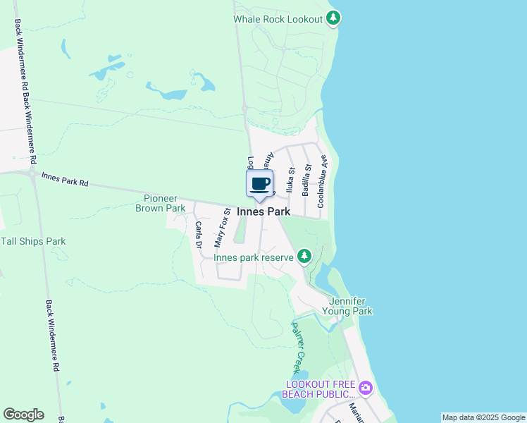 map of restaurants, bars, coffee shops, grocery stores, and more near in Innes Park