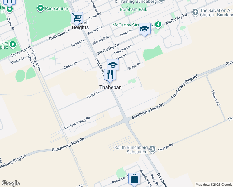 map of restaurants, bars, coffee shops, grocery stores, and more near 292 Goodwood Road in Thabeban