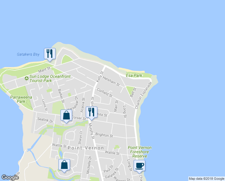 map of restaurants, bars, coffee shops, grocery stores, and more near 3 BELLENI Court in Point Vernon