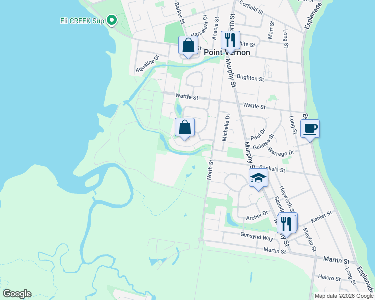 map of restaurants, bars, coffee shops, grocery stores, and more near 22 Spinnaker Drive in Point Vernon