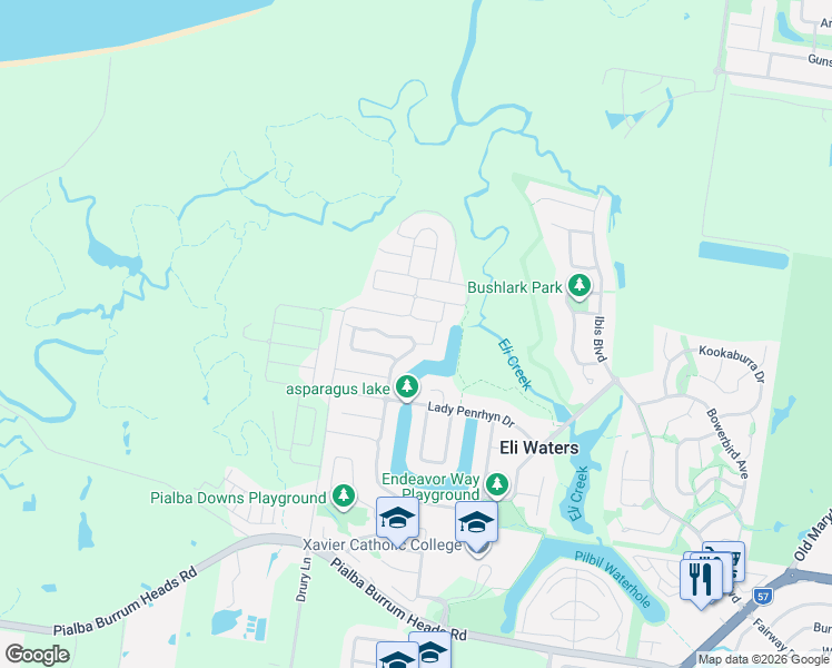 map of restaurants, bars, coffee shops, grocery stores, and more near 23 Bounty Circuit in Eli Waters