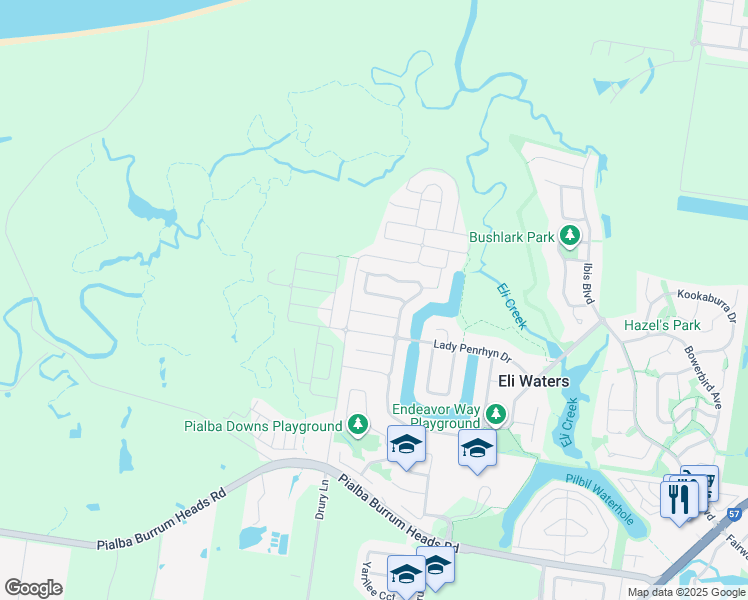 map of restaurants, bars, coffee shops, grocery stores, and more near 65 Bounty Circuit in Eli Waters