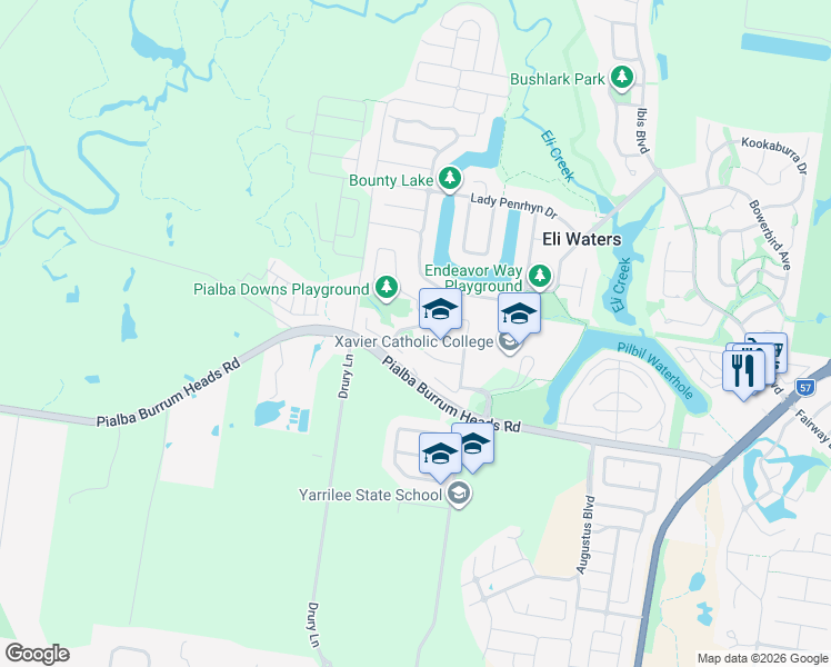 map of restaurants, bars, coffee shops, grocery stores, and more near 20 Pialba Downs Drive in Eli Waters