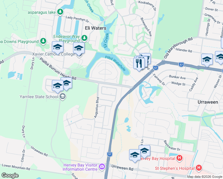 map of restaurants, bars, coffee shops, grocery stores, and more near 20 Magellan Circuit in Urraween