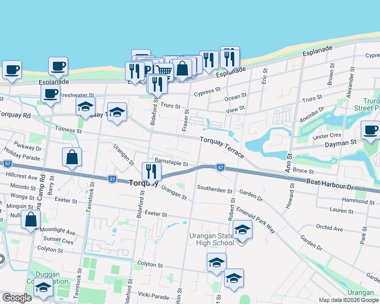 map of restaurants, bars, coffee shops, grocery stores, and more near 18 Partridge Street in Torquay
