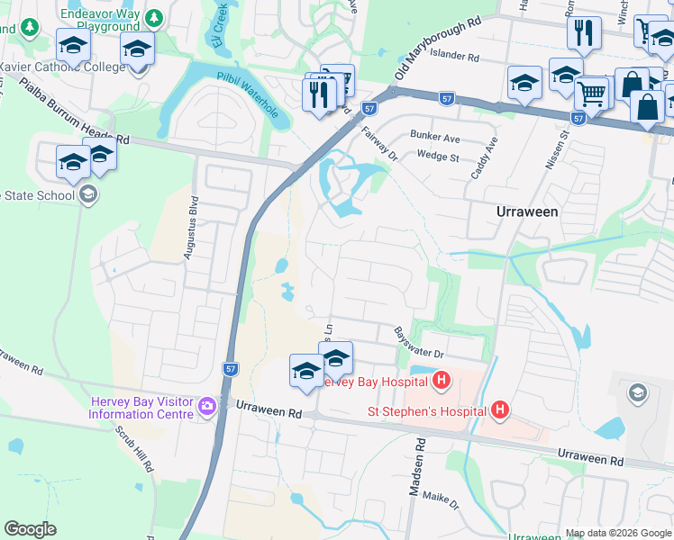 map of restaurants, bars, coffee shops, grocery stores, and more near 39 Pantlins Lane in Urraween