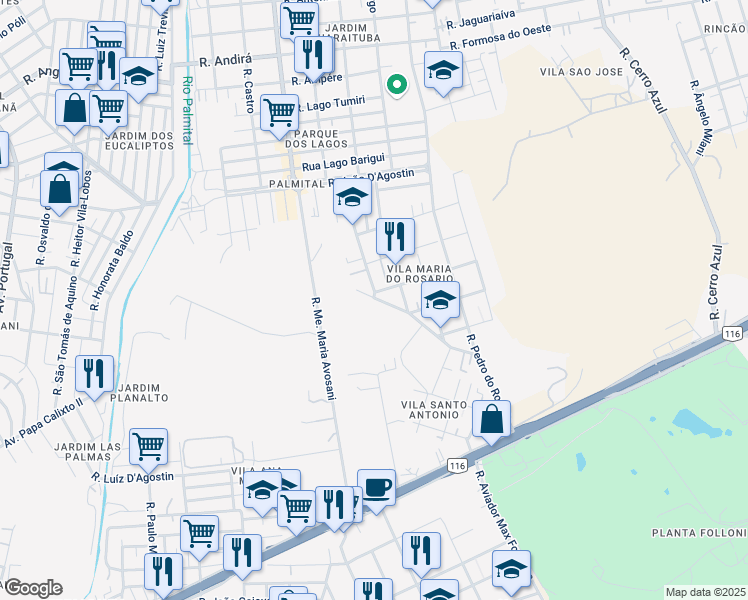 map of restaurants, bars, coffee shops, grocery stores, and more near 106 Rua Maria Geronasso do Rosário in Colombo