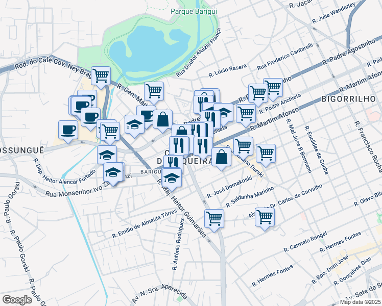 map of restaurants, bars, coffee shops, grocery stores, and more near 3130 Rua Martim Afonso in Curitiba
