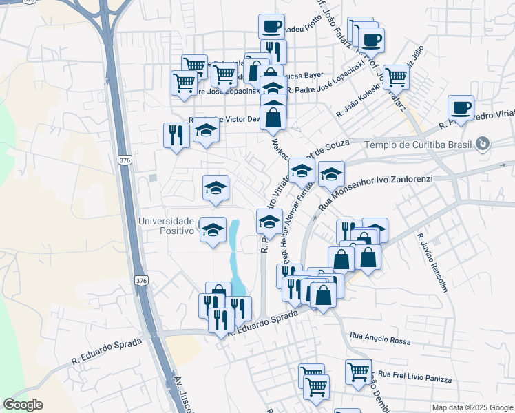 map of restaurants, bars, coffee shops, grocery stores, and more near 5300 Rua Professor Pedro Viriato Parigot de Souza in Curitiba