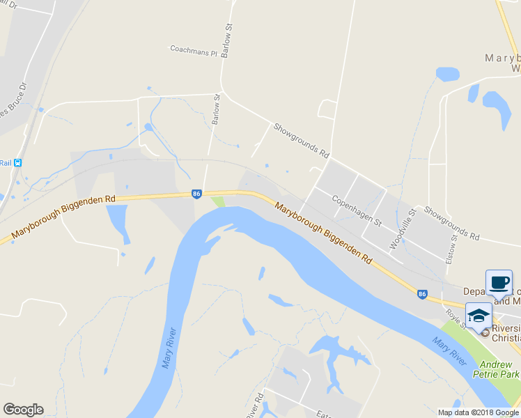 map of restaurants, bars, coffee shops, grocery stores, and more near 202 Gayndah Road in Maryborough West