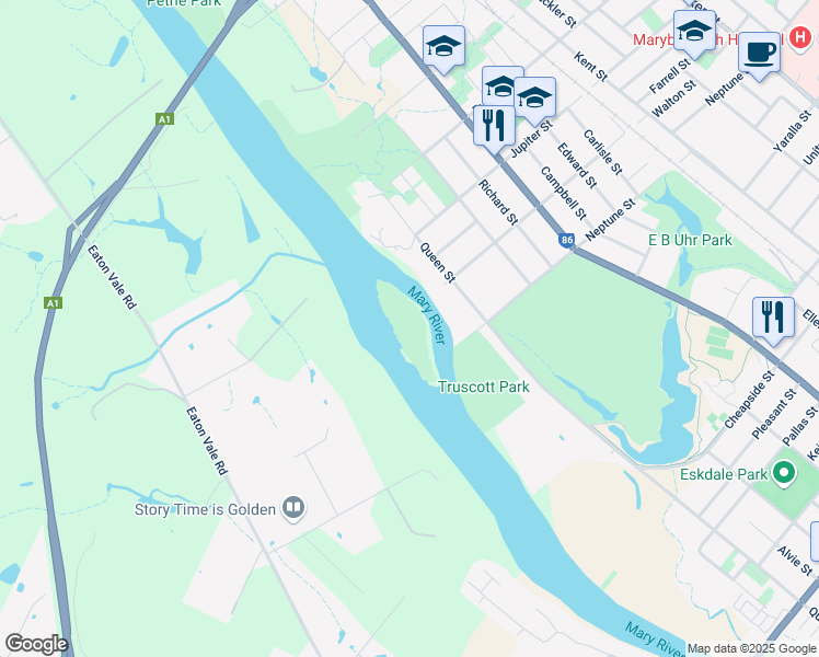 map of restaurants, bars, coffee shops, grocery stores, and more near in Maryborough