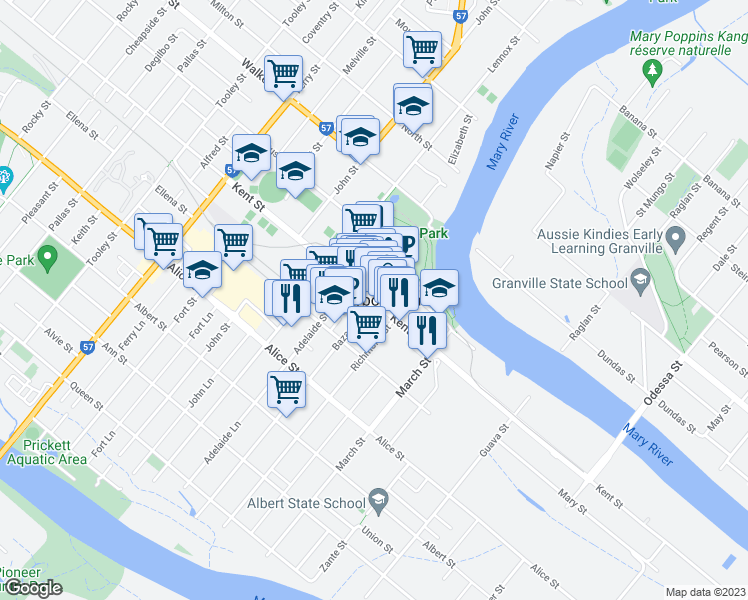 map of restaurants, bars, coffee shops, grocery stores, and more near in Fraser Coast Regional