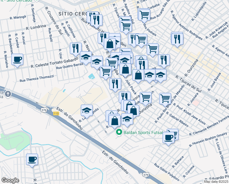 map of restaurants, bars, coffee shops, grocery stores, and more near 739 Rua Lupionópolis in Curitiba